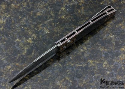 William Henry Custom Knife B30 Carbon Fiber, San Mai Damascus and Mokume Auto Button Lock - Image 4