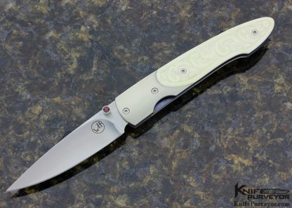 William Henry Custom Knife Hand Carved Bone Linerlock with Garnet Thumbstone
