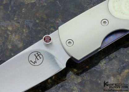 William Henry Custom Knife Hand Carved Bone Linerlock with Garnet Thumbstone - Image 2