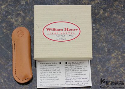 William Henry Custom Knife Hand Carved Bone Linerlock with Garnet Thumbstone - Image 7