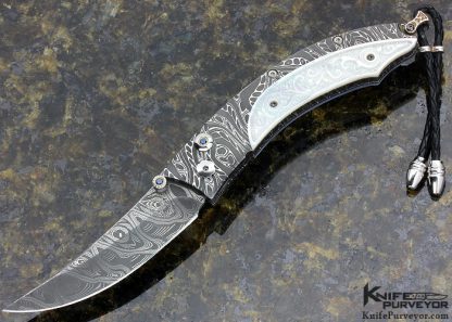 William Henry Custom Knife Limited Edition # 8 of 50 B11 Persian "Ice Storm" Chad Nichols Damascus and Mother or Pearl Button Lock and Sapphire Set In Button Lock and Thumb Stud 15800