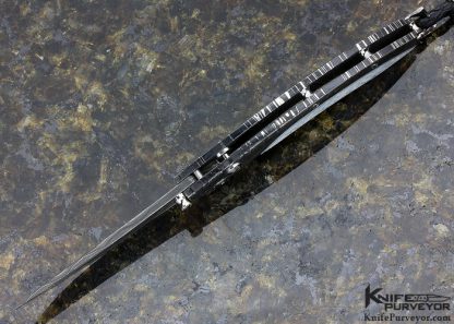 William Henry Custom Knife Limited Edition # 8 of 50 B11 Persian "Ice Storm" Chad Nichols Damascus and Mother or Pearl Button Lock and Sapphire Set In Button Lock and Thumb Stud - Image 4