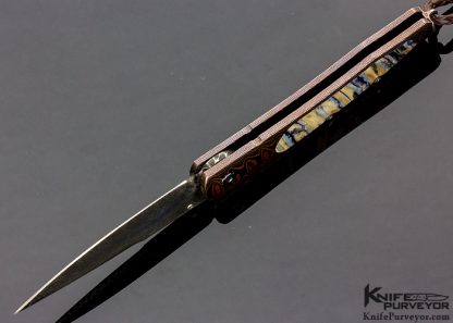William Henry Custom Knife B10 Marbleton Mosaic Damascus and Three Color Wave Damascus Inlaid with Mammoth Molar - Image 5