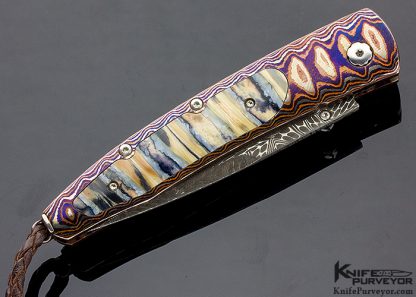William Henry Custom Knife B10 Marbleton Mosaic Damascus and Three Color Wave Damascus Inlaid with Mammoth Molar - Image 3
