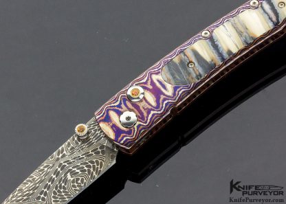 William Henry Custom Knife B10 Marbleton Mosaic Damascus and Three Color Wave Damascus Inlaid with Mammoth Molar - Image 2