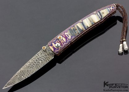 William Henry Custom Knife B10 Marbleton Mosaic Damascus and Three Color Wave Damascus Inlaid with Mammoth Molar