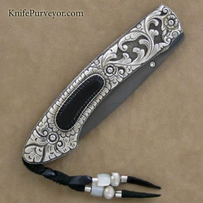 William Henry Custom Knife Carved Silver & Onyx Inlaid Linerlock - Image 3