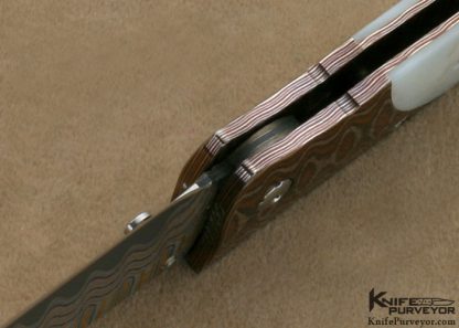 William Henry Custom Knife Mother of Pearl Shell & Copper Wave Damascus & Wave Mokume Button Lock - Image 10