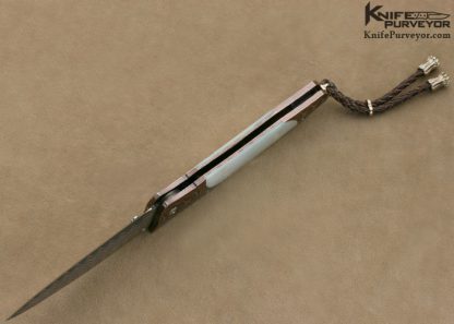 William Henry Custom Knife Mother of Pearl Shell & Copper Wave Damascus & Wave Mokume Button Lock - Image 9