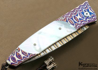 William Henry Custom Knife Mother of Pearl Shell & Copper Wave Damascus & Wave Mokume Button Lock - Image 4