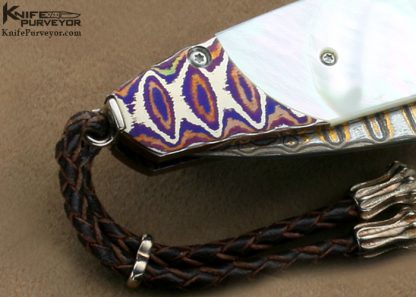 William Henry Custom Knife Mother of Pearl Shell & Copper Wave Damascus & Wave Mokume Button Lock - Image 6