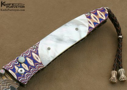 William Henry Custom Knife Mother of Pearl Shell & Copper Wave Damascus & Wave Mokume Button Lock - Image 2