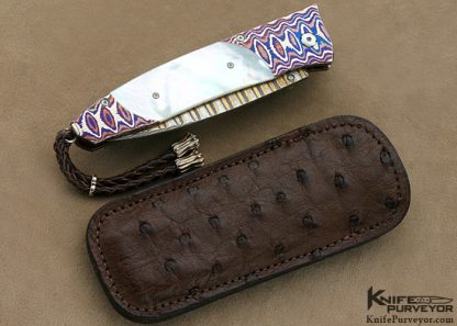 William Henry Custom Knife Mother of Pearl Shell & Copper Wave Damascus & Wave Mokume Button Lock - Image 11