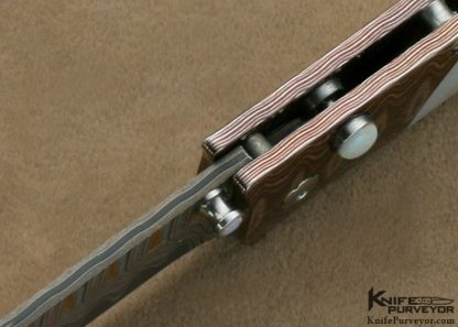 William Henry Custom Knife Mother of Pearl Shell & Copper Wave Damascus & Wave Mokume Button Lock - Image 8