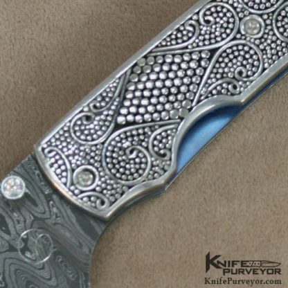William Henry Custom Knife Damascus & Silver Liner Lock - Image 2