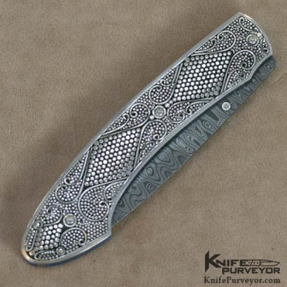 William Henry Custom Knife Damascus & Silver Liner Lock - Image 3