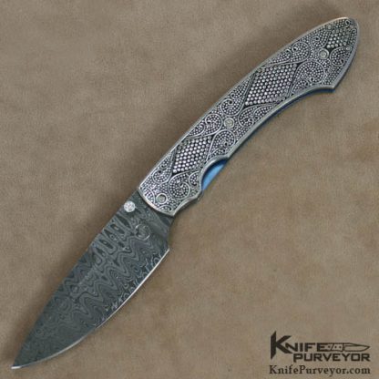 William Henry Custom Knife Damascus & Silver Liner Lock