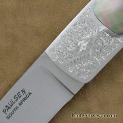 Willie Paulsen Custom Knife Blacklip Pearl Engraved Tail Lock - Image 2