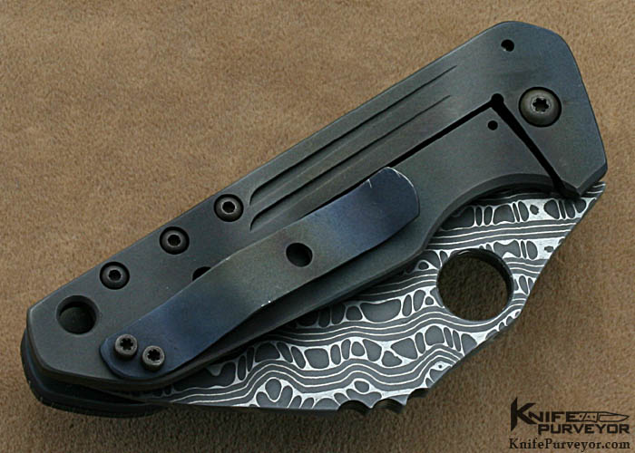 Mikkel Willumsen Custom Knives Machined Titanium, Carbon Fiber & Damascus Frame Lock - Image 3