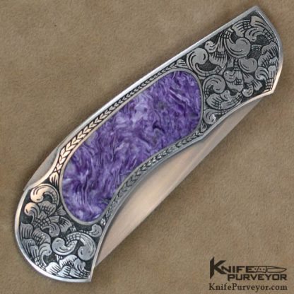 Bill Wolf Custom Knife Bruce Shaw Engraved Charoite Inlaid Lockback - Image 3