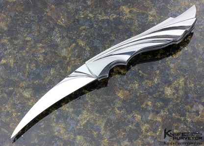 Wolfgang Loerchner Custom Knife Fluted Steel and Damascus "Wing" Lockback With an Non-Etched Damasteel Fluted Blade