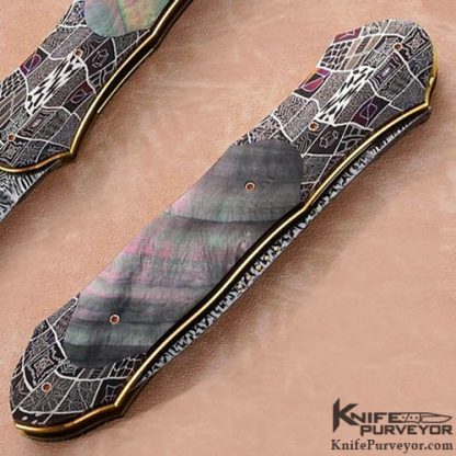 Owen Wood Custom Knives Blacklip Pearl & Chevron Damascus Dagger - Image 3