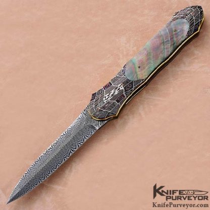 Owen Wood Custom Knives Blacklip Pearl & Chevron Damascus Dagger