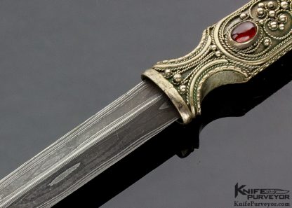 Zaza Revishvili Custom Knife Zaza Revishvili Custom Knife Russian Silver Filigree Damascus Dagger with Garnet Inlays 14624