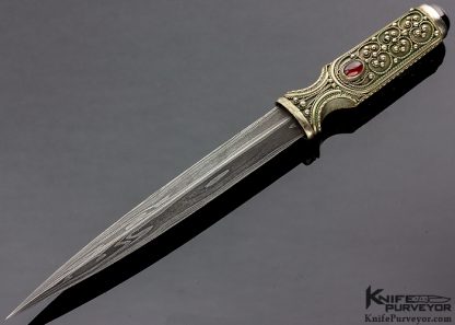 Zaza Revishvili Custom Knife Zaza Revishvili Custom Knife Russian Silver Filigree Damascus Dagger with Garnet Inlays 14624