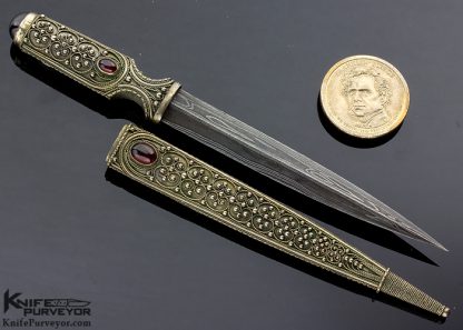 Zaza Revishvili Custom Knife Russian Silver Filigree Damascus Dagger with Garnet Inlays - Image 3