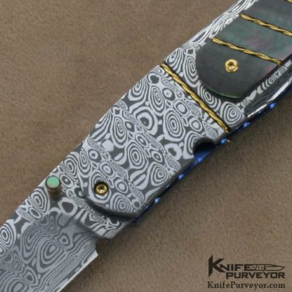 Mike Zscherny Custom Knives Blacklip Pearl & Damasteel Damascus Linerlock - Image 2