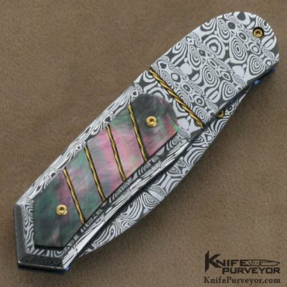 Mike Zscherny Custom Knives Blacklip Pearl & Damasteel Damascus Linerlock - Image 3